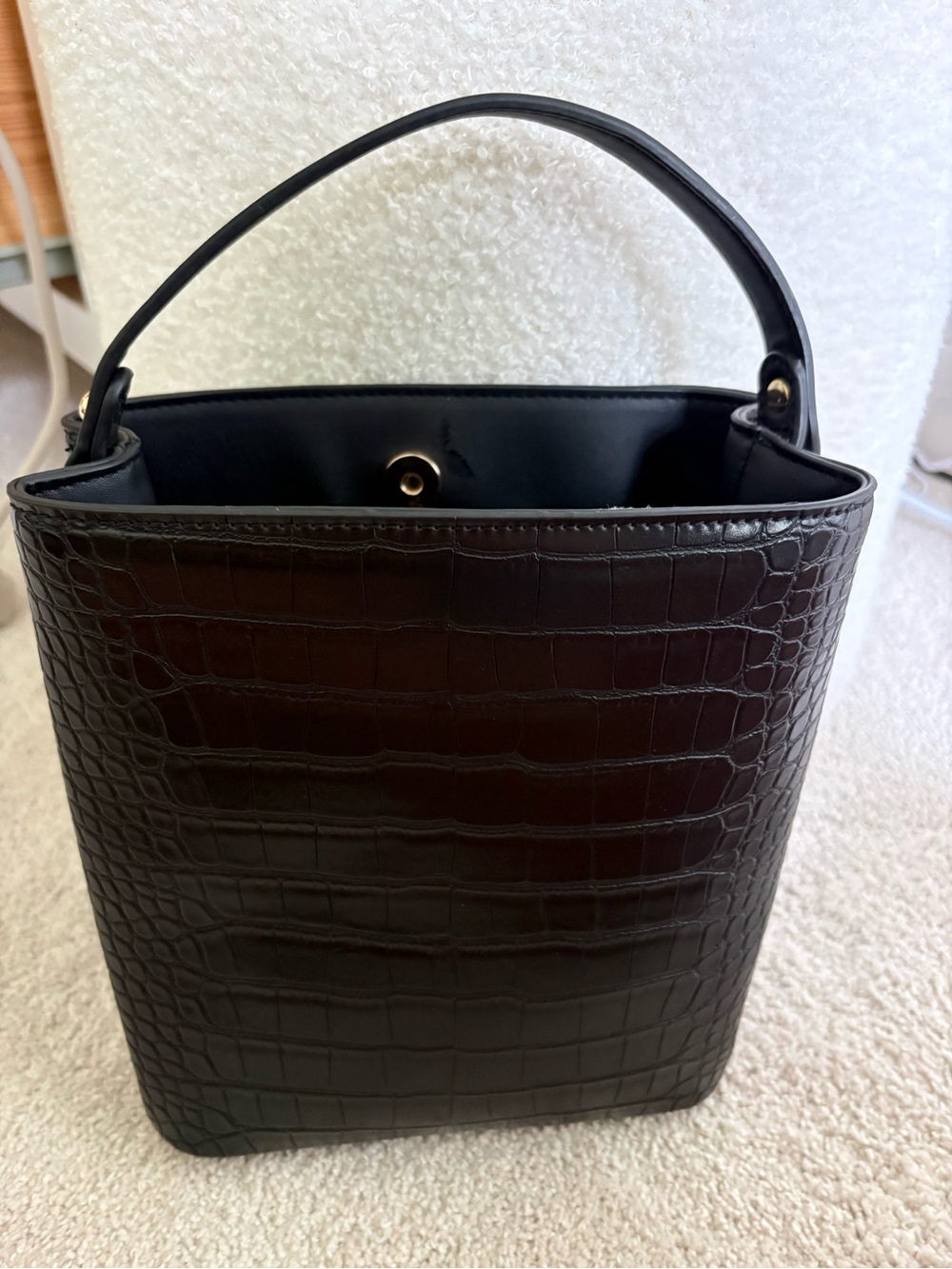 Rachel Zoe Black Croc-Embossed Bucket Shoulder Bag